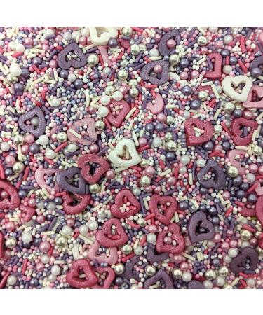 Glimmer Hearts Mixed Sprinkles - 35g of Pink Purple Silver & White Cake Toppers Decorations Pearls 100s 1000s Mini Balls Nonpareils Strands Hearts - Buy Online on GoSupps.com