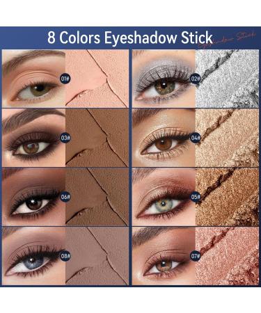 Ofanyia 8 Color Eyeshadow Stick Set | Waterproof Cream Eyeshadow Crayon | Shimmer & Matte Eye Brightener | International Shipping Available - Buy Online on GoSupps.com