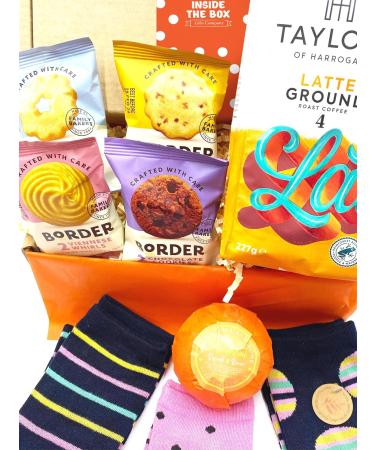 Gift Box by Inside the Box Gifts (Latte Ground Coffee w Biscuits Socks & Bath Bomb) - Buy Online on GoSupps.com
