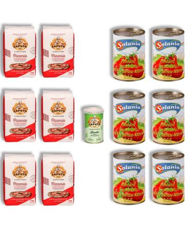 Delicret - Pizza Naples Original ingredients |6x1 kg Caputo Pizzeria Pizzamehl |1x 100g Caputo dry yeast |6x 400g San Marzano tomatoes doses |+Neapolitan Pizza Recipes Pizza Storage Pack