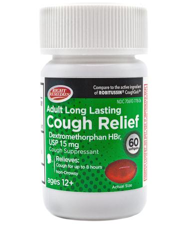 RIGHT REMEDIES Cough Relief Softgels Dextromethorphan HBr 15mg up to 8-Hour Long-Lasting Non Drowsy Bronchial Suppressant (60 Softgels)