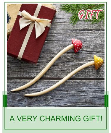 Elegant Mushroom Hair Stick Set for Long Hair - 2 Pcs Chinese Hair Chopsticks for Women - Cute Print Hair Accessories - Reddish Brown Yellow Dots Style - Buy Online on GoSupps.com