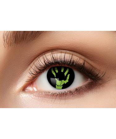 Eyecatcher 84080441-941 - Colored contact lenses 1 pair for 12 months black green carnival Mardi Gras Halloween green hand