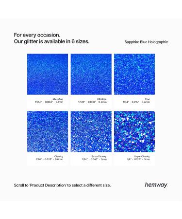 Hemway Blue Sapphire Holographic Glitter 100g - Cosmetic Safe Ultrafine Glitter 1/128 (.008) | Perfect for Crafts Nail Art & More - Buy Online on GoSupps.com