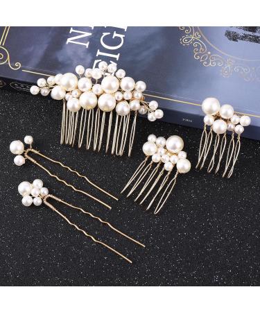 5-Piece Pearl Hair Accessories Set | Bridal Hair Combs & Gold Pearl Hairpins for Wedding - Elegant Bride Headdress - Buy Online on GoSupps.com