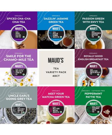 Maud's 8 Blend Organic Tea Variety Pack 48ct | Solar Energy produced Green, Black, Peppermint, Chai, Matcha, Jasmine, Chamomile Lavender, English Breakfast & Earl Grey | Eco-Friendly Tea Sampler - Buy Online on GoSupps.com