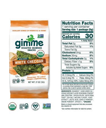 Organic White Cheddar Roasted Seaweed Sheets - Keto, Vegan, Gluten Free - 6 Count Pack - Buy Online on GoSupps.com