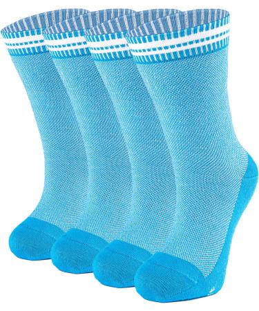 Womens Cotton Diabetic Crew Socks Breathable Non-binding Seamless Toe Ivory Blue 4 Pairs 4