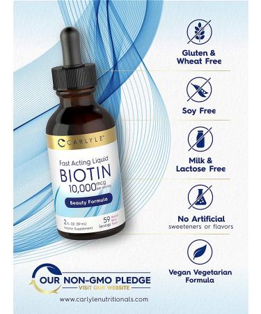 Carlyle Liquid Biotin 10000mcg 2 oz | Extra Strength Gel Drops | Vegetarian, Non-GMO, Gluten-Free Supplement - Buy Online on GoSupps.com