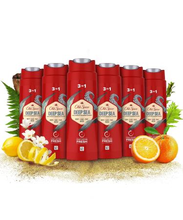 Old Spice Old Spice Deep Sea Shower Gel & Shampoo for Men 250ml Multi-Use 3 in 1 for Hair Face Body & Long Lasting Fresh Scent 6 Pack