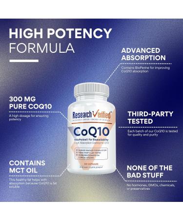 Research Verified CoQ10-100% Pure Extra Strength 300mg CoQ10 Improved Absorption and Bioavailability with Bioperine - Boost Antioxidant Levels, Improve Cardiovascular Health, 180 Vegan Capsules 60 Count (Pack of 3) - Buy Online on GoSupps.com