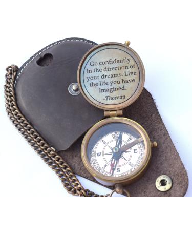 NEOVIVID Thoreau's Go Confidently Quote Engraved Compass with Stamped Leather case, Camping Compass, Boating Compass, Gift Compass, Graduation Day Gifts