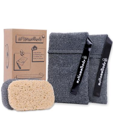 myhomebody sponge saver |Soap bags for the peeling- bathing and shower sponges for the body peeling |Double pack + 2 pieces of sponge shoner Black Rectangle