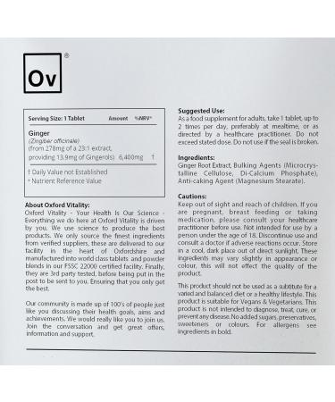 Ginger Tablets 6400mg | Ultra Strength Supplements | Oxford Vitality 120ct - Buy Online on GoSupps.com