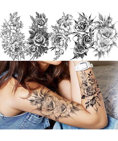 Realistic Black Rose Peony Temporary Tattoos for Women - Long Lasting 3D Body Art Stickers - Buy Online on GoSupps.com