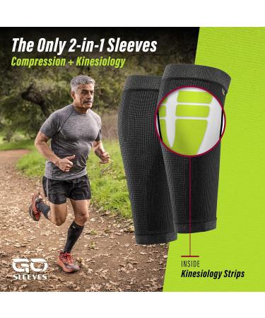 GO Calf Lower Leg Kinesiology Compression Sleeve - Black Medium Pair for Injury Recovery & Athletic Support - Buy Online on GoSupps.com