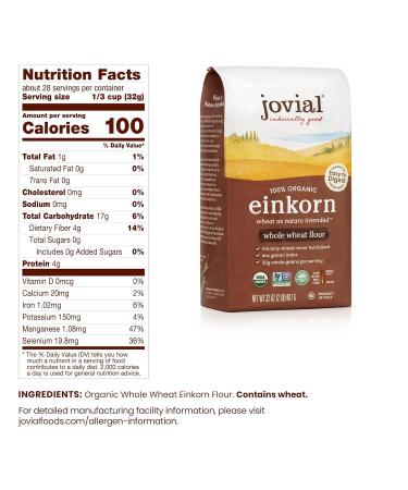Jovial 100% Organic Einkorn Whole Wheat Flour - 32oz (2 lb) - Gluten-Free Baking Essentials - Buy Online on GoSupps.com