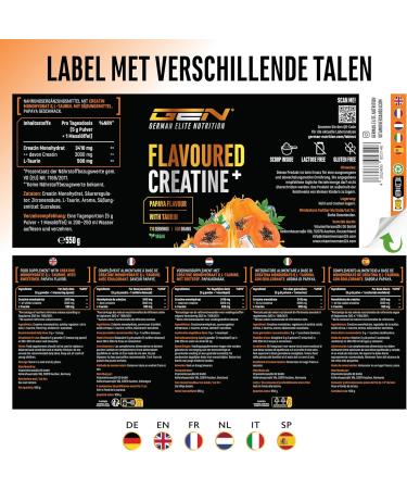 VitamineVersand 24 Flavored Creatine powder 550 g creatine monohydrate + Ltaurine micronized creatine with flavor without sugar & excellent solubility vegan Papaya - Buy Online on GoSupps.com