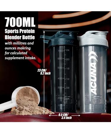 ACUNA Protein Shaker - 700ml (Pack Of 2) | Protein Powder Shaker Bottle With Mixer Ball For Smooth Shake Leakproof Secure Flip Cap Gym Shaker For Protein Shakes Ideal Workout Partner (Black-Grey) - Buy Online on GoSupps.com