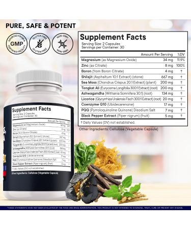 Shilajit Supplement with Sea Moss Ashwagandha Tongkat Ali Boron Magnesium - Fulvic Acid Capsules - 120 Count - Buy Online on GoSupps.com