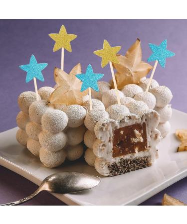 Pistha 50 Pcs Star Cupcake Toppers Glitter Twinkle Star Cupcake Picks for Wedding Baby Shower Birthday Party (Gold & Blue) - Buy Online on GoSupps.com
