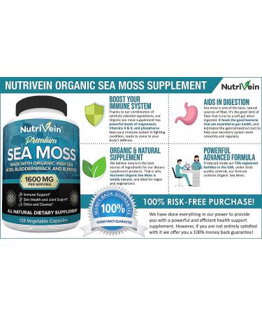 Nutrivein Premium Sea Moss 1600mg - 120 Veg Capsules | Boost Immunity & Overall Health - Buy Online on GoSupps.com