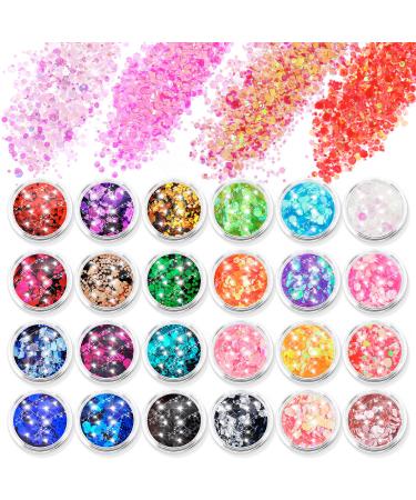 simarro 24 Colors Glitter Sequin Hex Face Body Glitter Set Nails Hair Body Glitter Accessories for Halloween Makeup Glitter Eyes Lips Body DIY Crafts(Mix-Color 2)