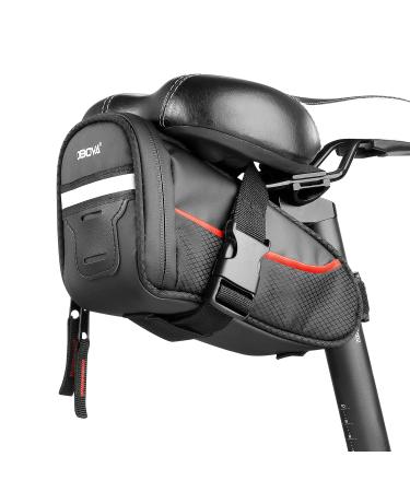 OBOVA Bike Seat Bag Waterproof 1.1L Sturdy Clip-On Strap | Red Bike Bags For Bicycles, Bike Pouch Under Seat, Seat Post Saddle Tool Storage Pack, Road Mountain MTB Black