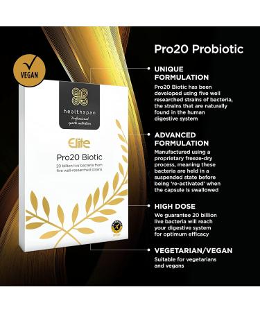 Healthspan Elite Pro20 Probiotic 120 Capsules | Official Partner of All Blacks | Gut Health Formula with 20 Billion Live Bacteria | Vegan & Informed-Sport Accredited - Buy Online on GoSupps.com