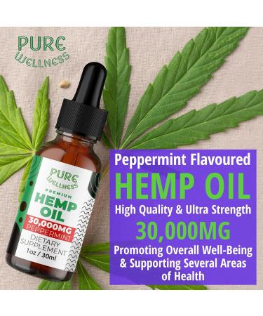 Organic Hemp Seed Oil - Peppermint Flavor 30 000 mg High Potency | Natural Pain Relief Sleep Aid & Relaxation | Non-GMO Vegan | 4 Oz - 4-Pack - Buy Online on GoSupps.com