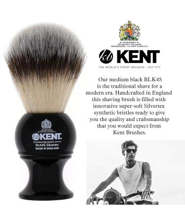 Kent BLK4S Silvertext Synthetic Shaving Brush with Black Resin Handle - Luxury Shaving Tool for Perfect Lather - Made in England - Buy Online on GoSupps.com