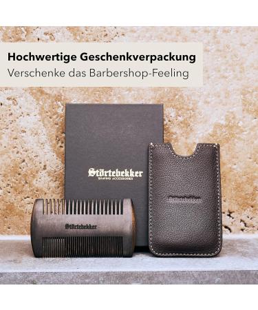 St rtebekker Premium Wooden Beard Comb & Handmade Leather Case | Perfect Gift Idea | Bilateral Design with Shaving & Beard Guide - Buy Online on GoSupps.com