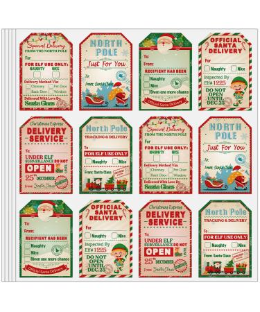 384 Pieces from Santa Claus Stickers Sheets 2.3 x 3.3 Inches Vintage Xmas Tags Labels Decals Seals for Kids Winter Holiday Decorations 32 Sheets (Light Color)