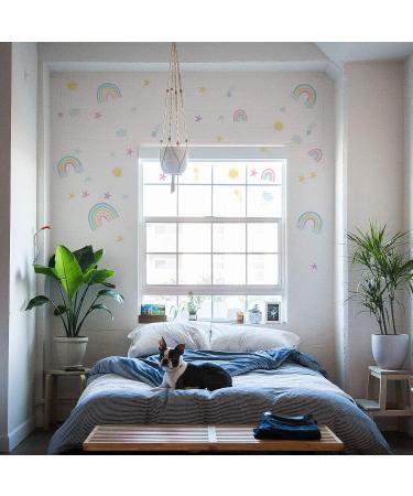 AIEX 58 Stickers Rainbow Wall Decals Pastel Rainbow Clouds Stars Sun Meteor Stickers for Girls Kids Kindergarten Room Nursery Decoration - Buy Online on GoSupps.com