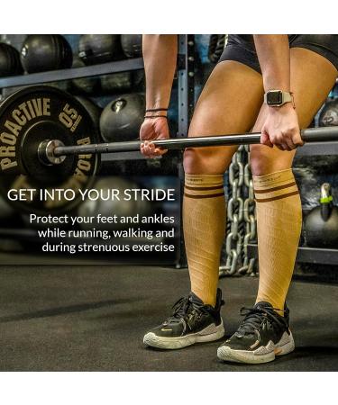 360 RELIEF - Flight Compression Socks Supports | Blood Circulation Travel Work XXL Beige with 2 Dark brown lines - Buy Online on GoSupps.com