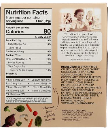 Made Good Chocolate Chip Crispy Squares - 6 Pack (4.68 oz) | Healthy Snack Bars - Buy Online on GoSupps.com