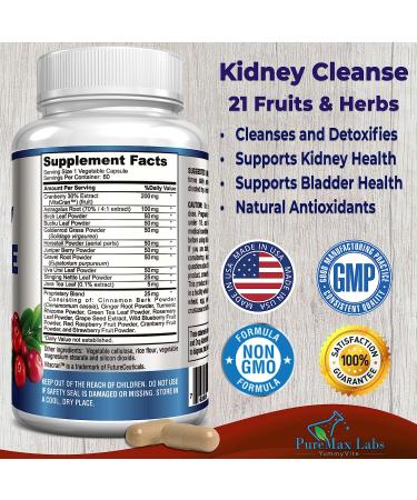 YUMMYVITE Herbal Kidney Cleanse with Cranberry Extract - 60 Vegan Capsules for Detox & Urinary Health - Buy Online on GoSupps.com