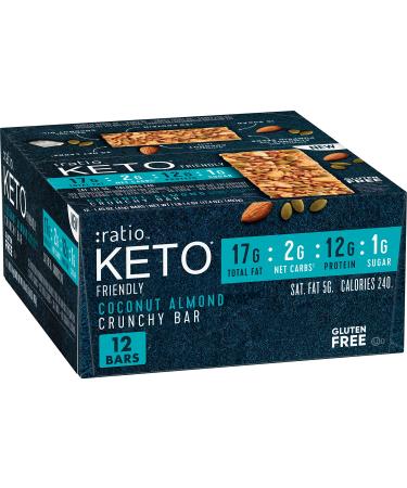 :ratio KETO Friendly Crunchy Bars, Coconut Almond, Gluten Free Snack, 1.45 oz, 12 ct
