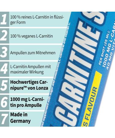 Body Attack L-Carnitine Shot - Lemon Flavor 20x 25ml 1000mg Pure Vegan Carnipure Boost Energy & Metabolism with 40mg Vitamin C - Buy Online on GoSupps.com
