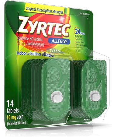 Zyrtec 24 Hour Allergy Relief Tablets - Antihistamine with 10 mg Cetirizine HCl 14 ct (Pack of 2) - Fast International Shipping - Buy Online on GoSupps.com