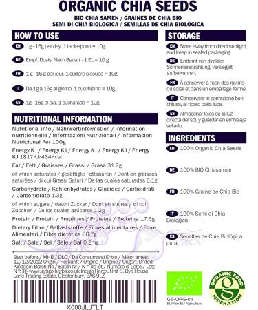 Indigo Herbs Organic Chia Seeds 250g - Premium Quality Superfood - Buy Online on GoSupps.com