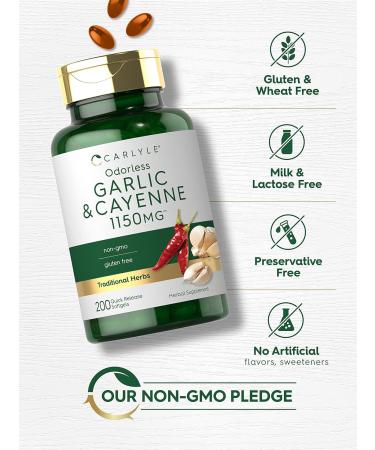 Carlyle Odorless Garlic and Cayenne 1150mg | 200 Softgels | Non-GMO Gluten Free Supplement - Buy Online on GoSupps.com