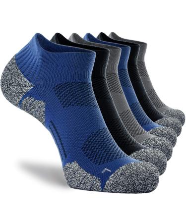 CWVLC Unisex Cushioned Compression Athletic Ankle Socks Multipack Large 6-pairs (Black2 charcoal2 royal2)
