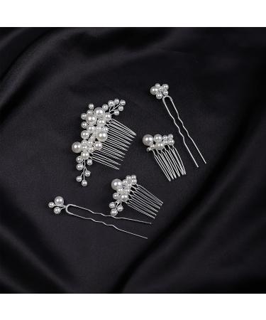 Bohemian Vintage Pearls 5Pcs Hair Comb Set - Bridal Hair Accessories in Silver - Buy Online on GoSupps.com
