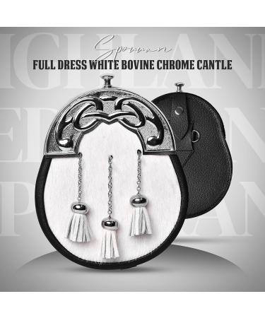 HIGHLAND REDSTONE Sporran Kilt for Men Premium Leather Quality Scottish Bovine Sporran with Chain Belt Kilt Accessories White Chrome - Buy Online on GoSupps.com