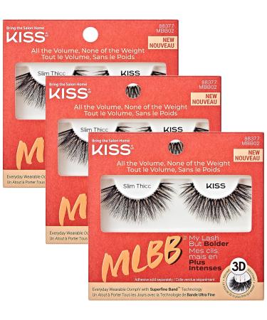 KISS My Lash But Bolder 3D Volume False Eyelashes - Slim Thicc Black Comfortable Voluminous Natural-Looking Faux Mink Vegan Fuller 3D Lashes Superfine Knotless Fluffy & Soft | 1 Pair