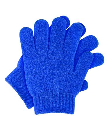 Sibba Bath Gloves for Shower Natural Loofah Exfoliating Wash Gloves for Body and Face Dead Skin Remover Double Sided Microfibre Shower Body Gloves for Adults and Kids (Blue)