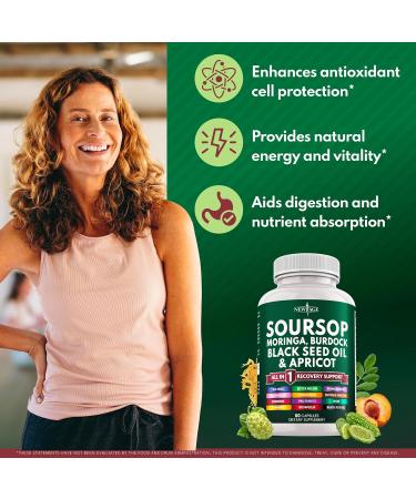Soursop Supplement - Moringa, Sea Moss, Black Seed Oil, Berberine, Turmeric, Apricot, Quercetin, Greens, Bitters, Boswellia, Bitter Melon, Burdock Root - 120 Capsules 60 Count (Pack of 2) - Buy Online on GoSupps.com