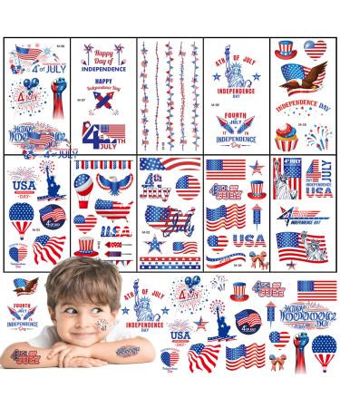 60Pcs 4th of July Tattoo Sticker  American Flag Temporary Tattoo Waterproof Sticker  Red White and Blue Patriotic Decoration Supplies  Independence Day Theme Party Favor