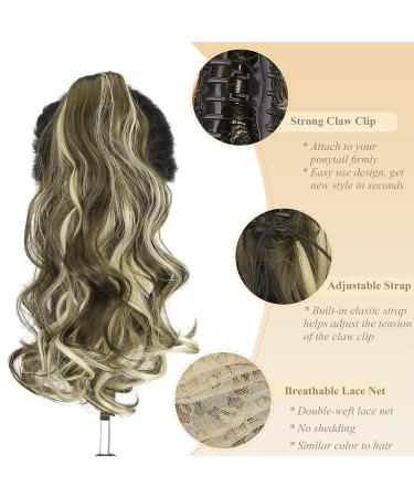 Gairyan Ponytail Extensions 45cm - Claw Clip In Braid Wavy Synthetic Hair for Women | Ashblond & Bleaching Blonde - Buy Online on GoSupps.com